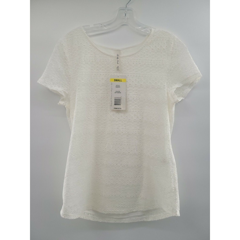 NWT LEO & NICOLE Women's Short Sleeve Lace Top Off White XS